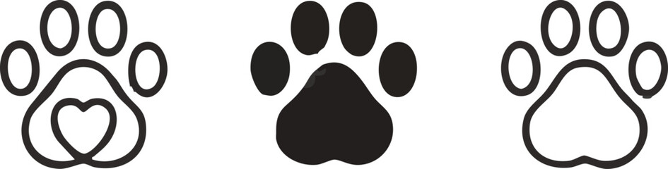 Cute Animal Paw Print Vector Icons - Pet Love & Care