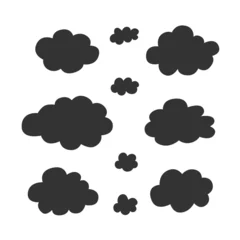 Gardinen Wolken Nahtlos Collection of black cartoon-style clouds vector illustration. Playful cloud shapes in various sizes on a white background.  © Kidzkamba