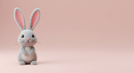 Obraz premium Bunny, Rabbit, Hare, Cute Gray Bunny on Pink Background
