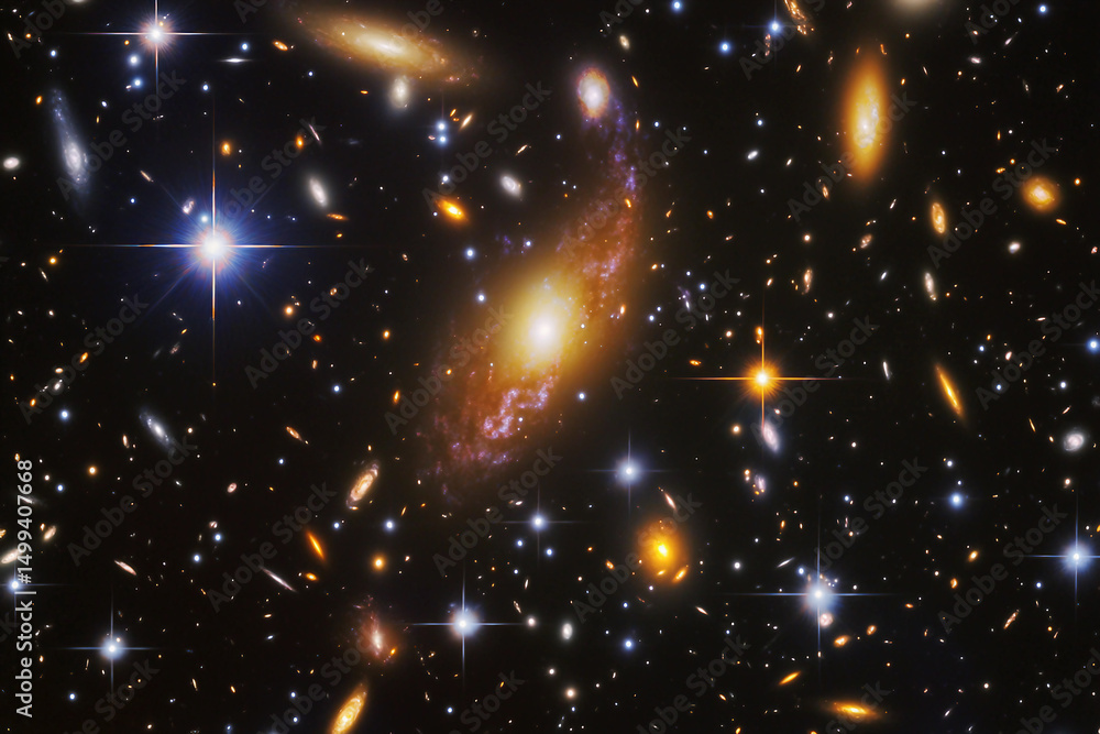 Poster generative ai visual representation of cosmic galaxy formation with glowing stars and nebulae for as