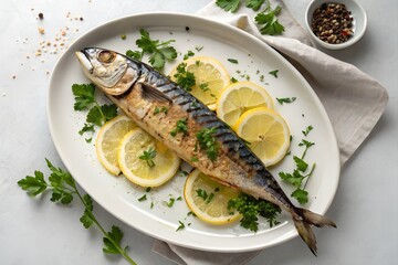 Grilled mackerel lemon parsley healthy food dish
