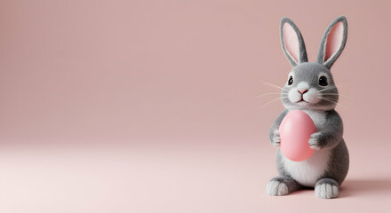 Easter bunny, Easter egg, Bunny, Cute Gray Bunny Holding a Pink Easter Egg