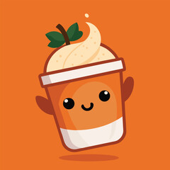 Pumpkin spice latte cup with a cute ghost floating vector illustration