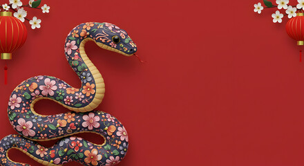 Obraz premium Snake, Chinese new year, Lunar new year, Floral Snake Chinese New Year Design
