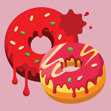 red donuts with sprinkles on pink background clip art preview