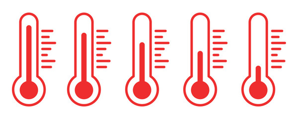 Set of temperature icons. Vector thermometer showing the temperature. Thermometer symbols, temperature scale, weather icons. The temperature from cold to hot