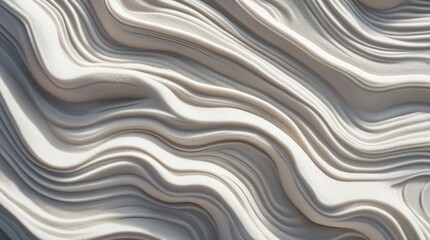 Fototapeta premium White sand grain textured surface with wavy layer pattern. Spa atmosphere with zen aesthetic. Smooth waves and curves. Soothing, rhythmic design. Minimalist abstract background.