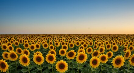 Rows of Sunflowers Facing the Sun
