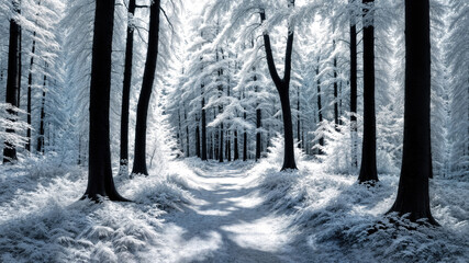 Fototapeta premium Dreamlike Infrared Forest with Bright White Canopy