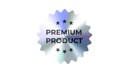 Premium product badge label in glossy chrome silver finish with star decoration. Ideal for exclusive branding, ecommerce offers, quality guarantee visuals, or high-end marketing. Vector illustration.