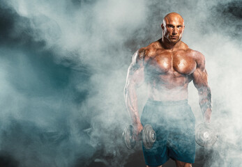 Strong Serious Looking Bodybuilder surrounded with Smoke
