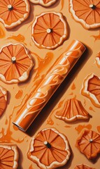 Pomarańczowa kompozycja teksturalna: batonik i plasterki