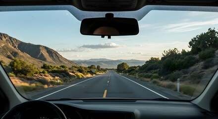 Road trip, Car, Driving, Road Trip Through Mountainous Landscape Seen From Inside a Car