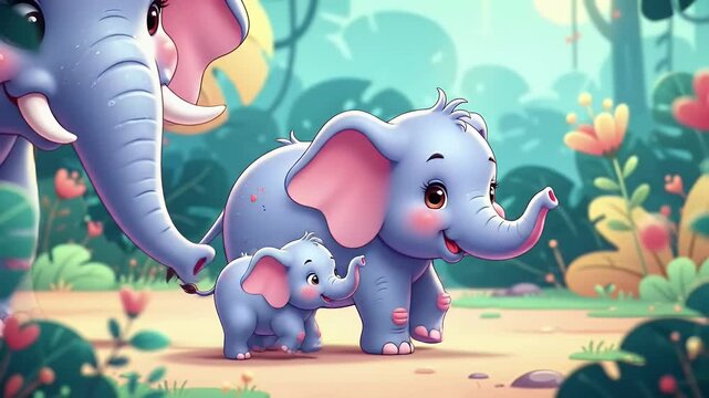 cute baby elephant holding its mother's tail.