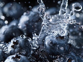 Bor&oacute;wki amerykańskie w wodzie, makrofotografia, zachlapanie, tekstura, krople wody