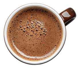 Cup of Coffee with Froth Top View on Transparent Background PNG Image