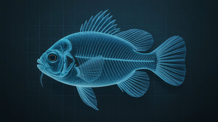 X-ray style illustration of a blue fish