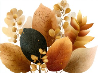 Autumnal Leaves in Warm Gold and Brown Tones
