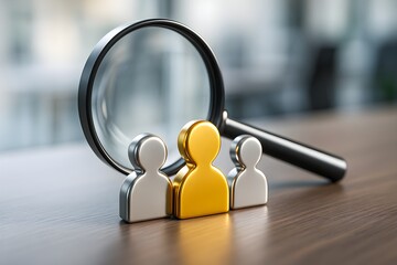 recruitment hiring candidate selection talent search employee choice job interview human resources leadership team management business concept find right person magnifying glass focus standout person