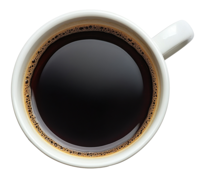 Cup of Coffee with Froth Top View on Transparent Background PNG Image
