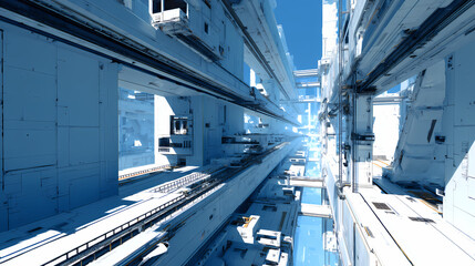 Obraz premium Futuristic Architecture with Blue and White Elements in a Cityscape