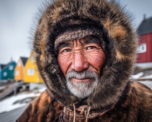 Portret starszego mężczyzny w futrzanej kapturze