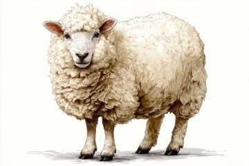 Obraz premium Fluffy White Sheep Standing Against White Background