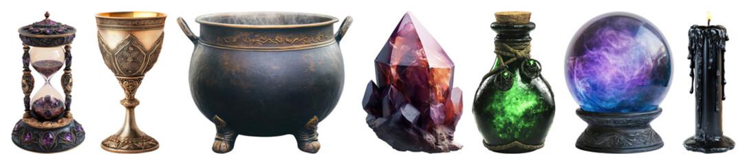 PNG Mystical artifacts for magical rituals, element set on transparent background