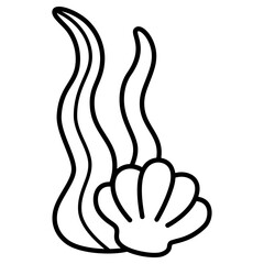 cute kawaii Seaweed seashell outline cartoon doodle illustration