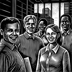 Vintage engraving of diverse business people