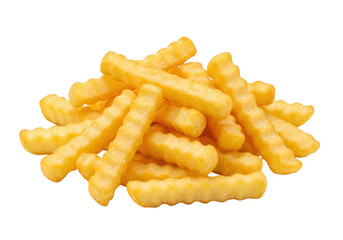 Pile of crispy crinkle cut french fries isolated on transparent background