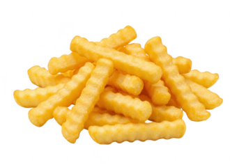 Pile of crispy crinkle cut french fries isolated on transparent background