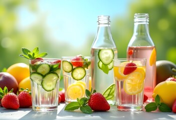 fresh fruit water at sunny day
