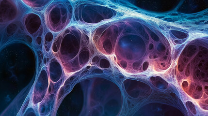 Organic neural-like tissue rendered in translucent purple and blue with bubble-like textures. A surreal blend of cellular biology and futuristic art ideal for medical, biotech, or AI concept visuals.
