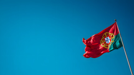 Portugal flag on a blue sky background, Portugal Day, banner with space for text