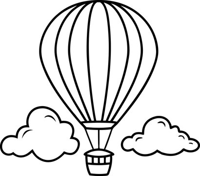 hot air balloon illustration with clouds style, playful line art design