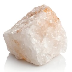 Fototapeta premium Natural Rock Salt Chunk on White Background, 8K Crystal Detail