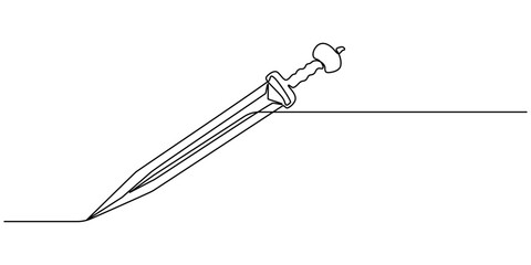 Anggar sword continuous line. Continuous one line drawing anggar sword. Sport, fight  concept. Single line drawing, sword continuous one line drawing, Sword icon line continuous drawing vector. 