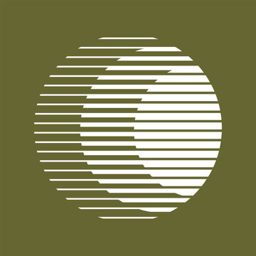 Horizontal lines halftone style circle. Round retro shape made of parallel lines of various width. One color sun vintage logo