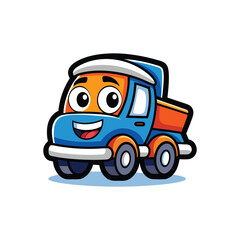 Flat and Minimal a cartoon truck logo vector illustration isolated on white background