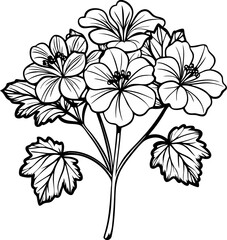 Geranium flowers vector line art icon white and black 