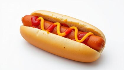 A close-up of a delicious hot dog with mustard and ketchup on top