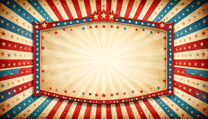 Vintage Circus Poster Design Patriotically Themed Frame with Stars and Stripes