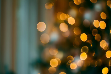 Blurred Festive Lights Glowing with Warm Golden Tones Holiday Background, Seasonal and Holiday Bokeh Concept