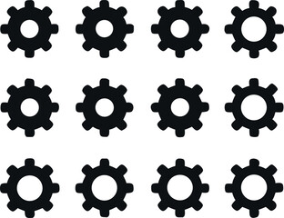 A seamless grid of black gear icons on a white background.