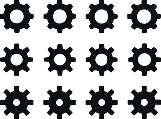 A seamless grid of black gear icons on a white background.