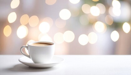 Warmth and coffee in bokeh lights, a tranquil moment of coffee break bliss