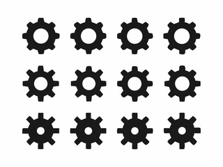 A seamless grid of black gear icons on a white background.