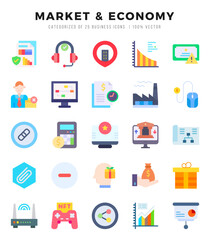 Set of simple Flat Market & Economy Icons. Flat art icons pack. Vector illustration.
