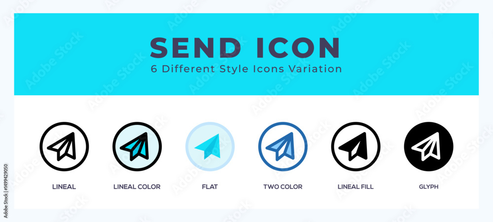 Poster send icon in different style vector illustration.